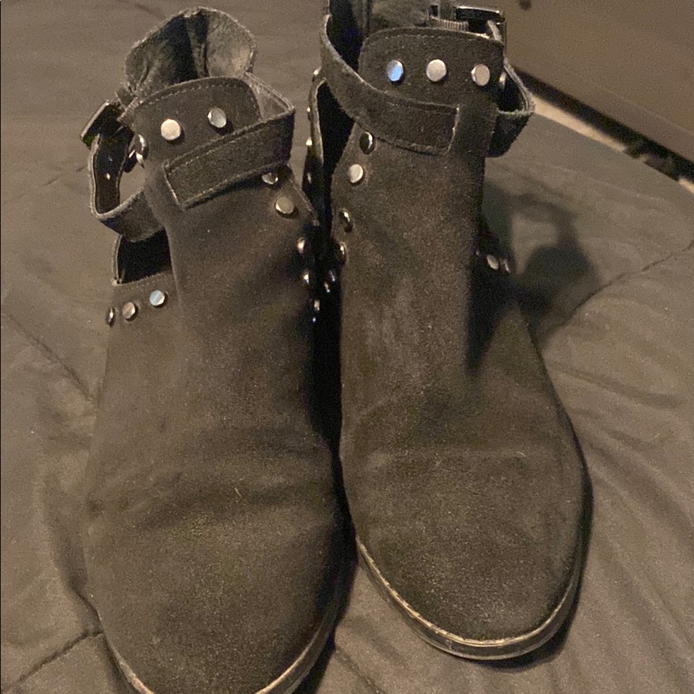 Black Suede Ankle Boots with Studded Detail